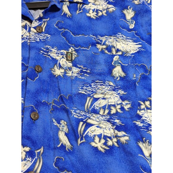 Pineapple Connection Hawaiian Shirt Mens Size XL XLarge Blue Hula Girl Palms - Picture 3 of 10
